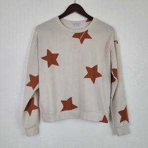 PAPER CRANE Star Print Pullover Crewneck Long Sleeve Sweater Beige Brown XS